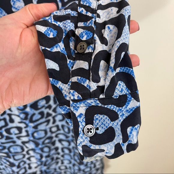 Equipment Blue Animal Print Long Sleeve Silk Dress - Picture 7 of 9